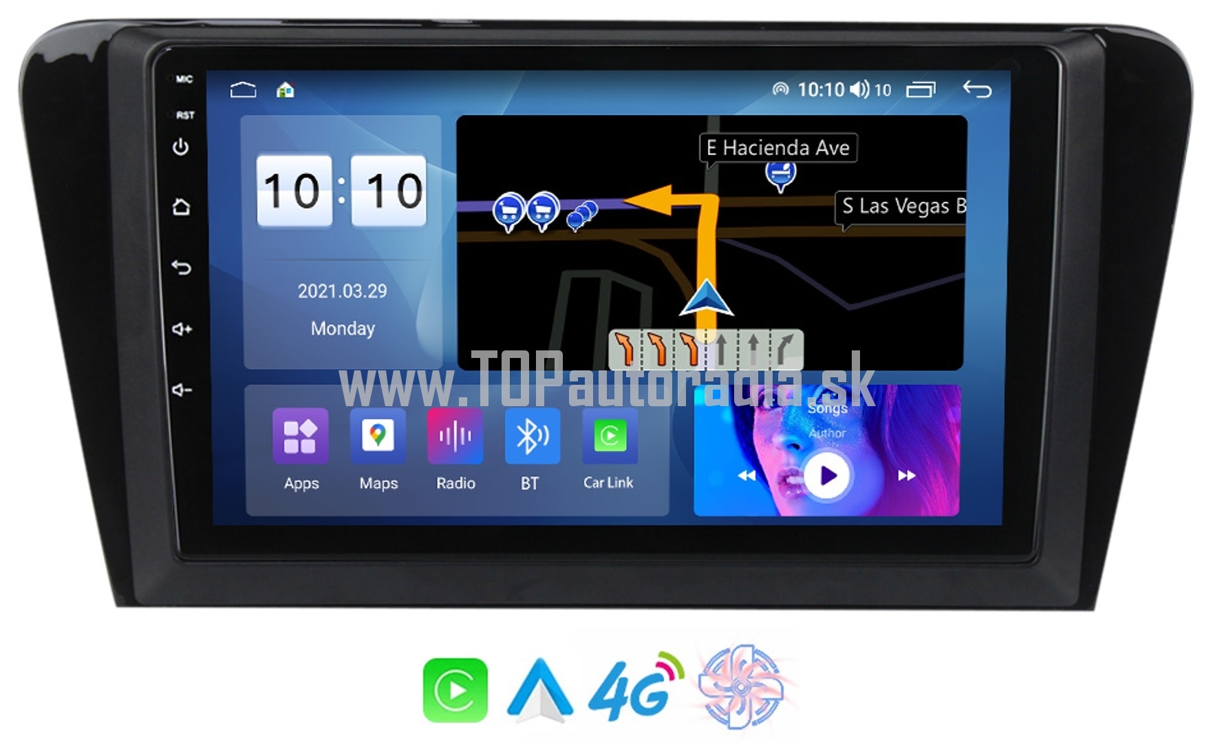 10" SKODA OCTAVIA 3 - GPS DSP QLED CARPLAY BT WIFI 4G-LTE USB CPU:8-jadrovy
