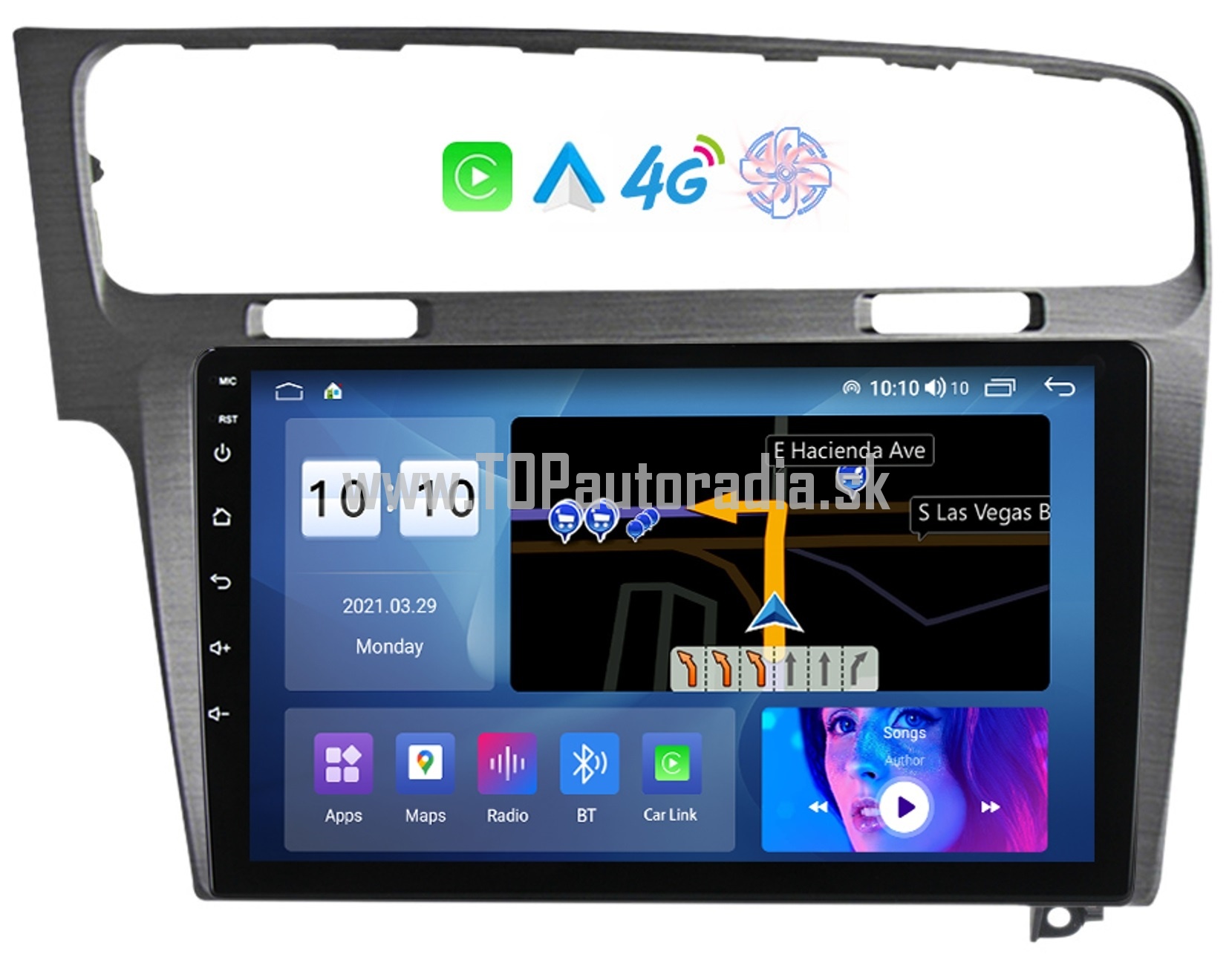 10" VW GOLF 7 - GPS DSP QLED CARPLAY BT WIFI 4G-LTE USB CPU:8-jadrovy