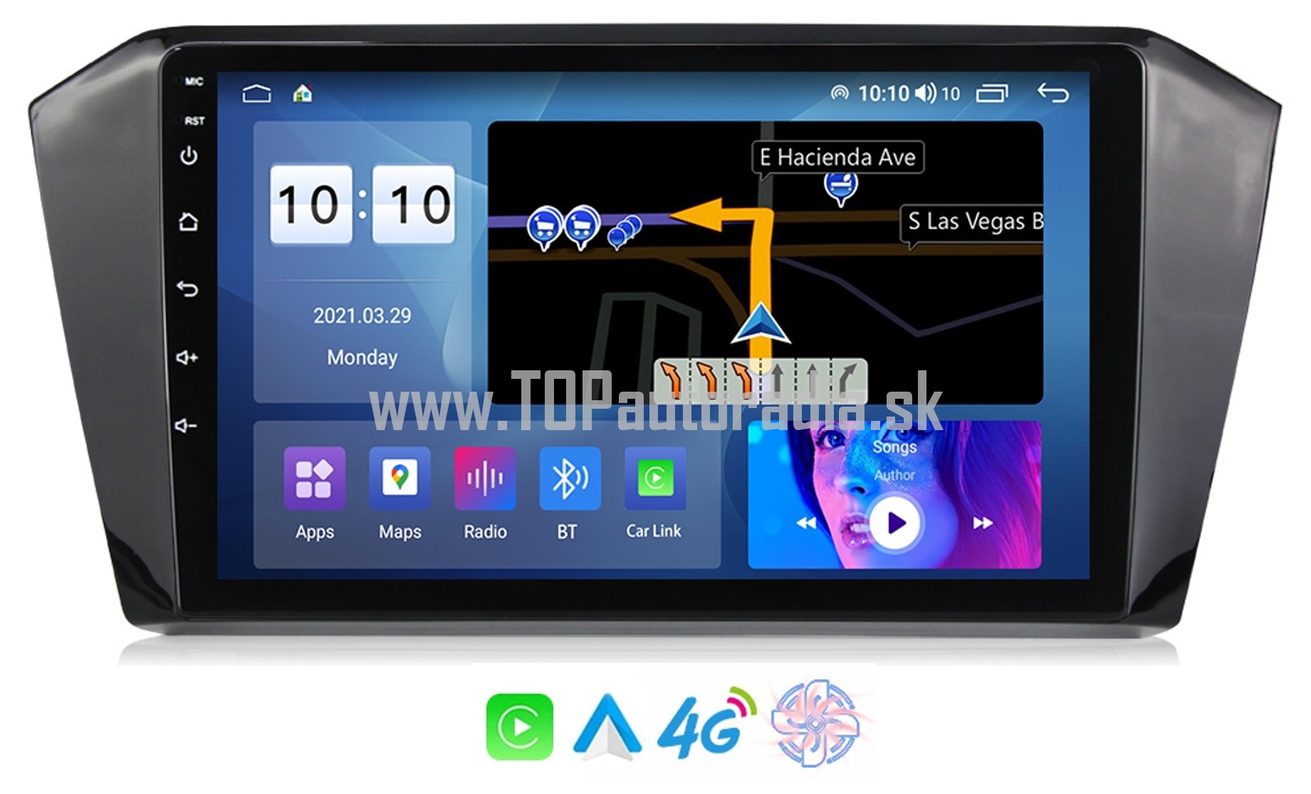 10" VW PASSAT B8 - GPS DSP QLED CARPLAY BT WIFI 4G-LTE USB CPU:8-jadrovy