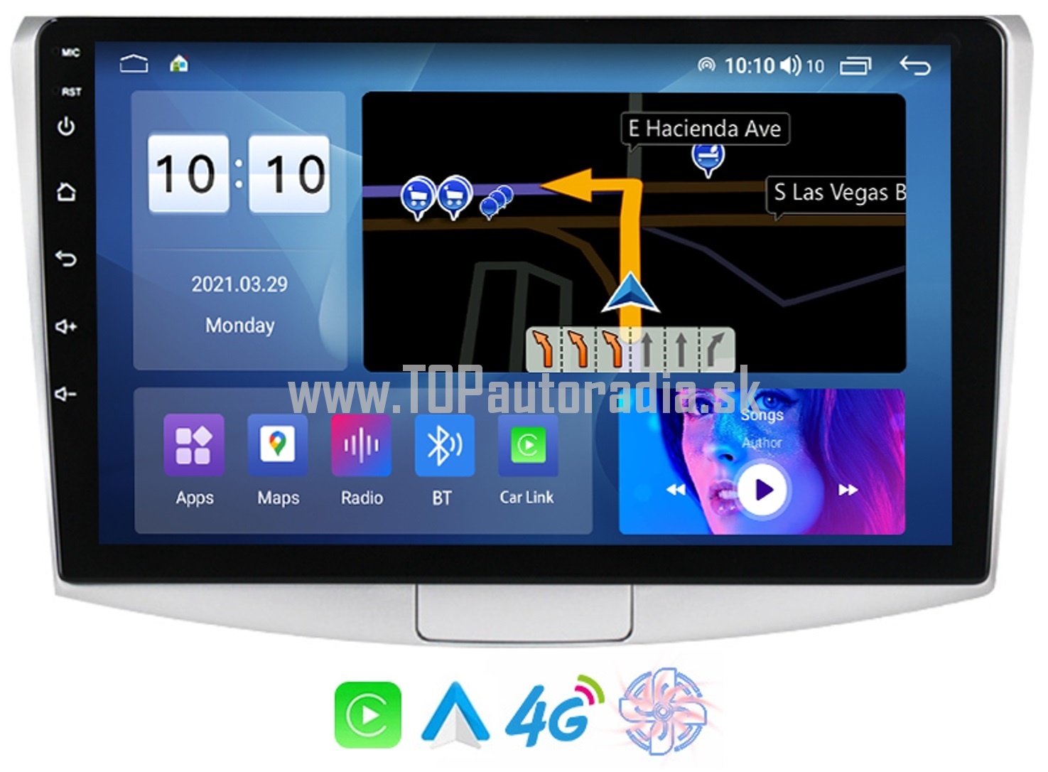 10" VW Passat B6 B7 CC - GPS DSP QLED CARPLAY BT WIFI 4G-LTE USB CPU:8-jadrovy